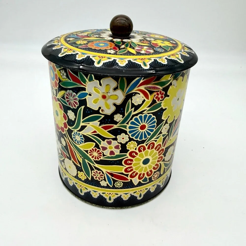 Vintage Daher Floral Tin Canister Box Made In England 11101